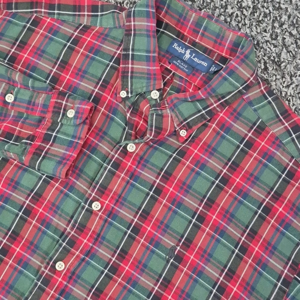 Ralph‎ Lauren Button Down Long Sleeve Blake Mens Large Plaid Red Green